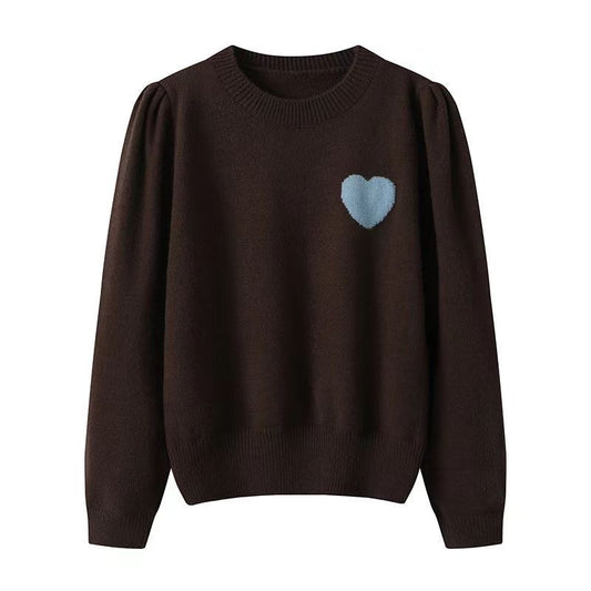 Heart Embroidered Round Neck Sweater