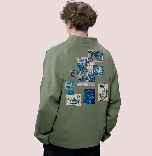 Hendrick Goltzius-Mercurius & Faam en Historie, Patched Cyanotype Jacket