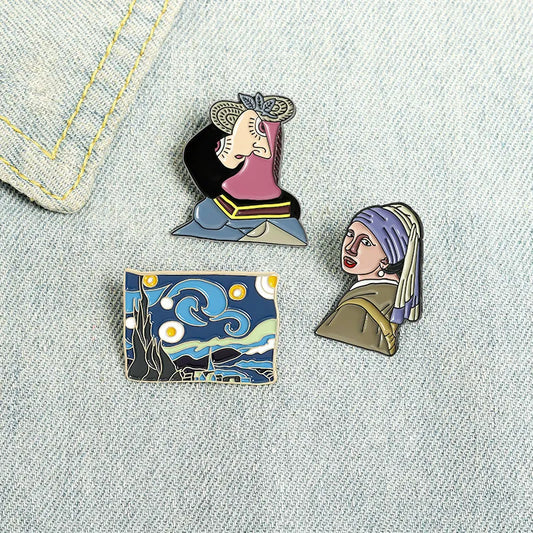 Artistic Enamel Pins-- Oil Paintings Brooches Art