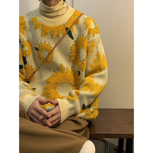 Sweater Winter Embroided Sunflower-- Van Gogh Inspired