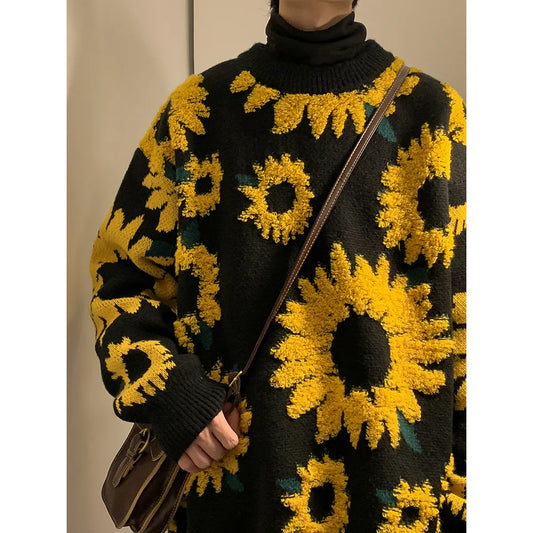 Sweater Winter Embroided Sunflower-- Van Gogh Inspired