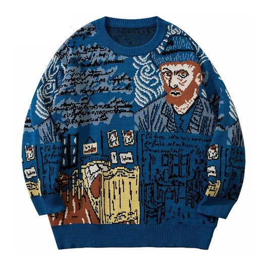 Knitted Sweater Van Gogh Graffiti Artistic Design