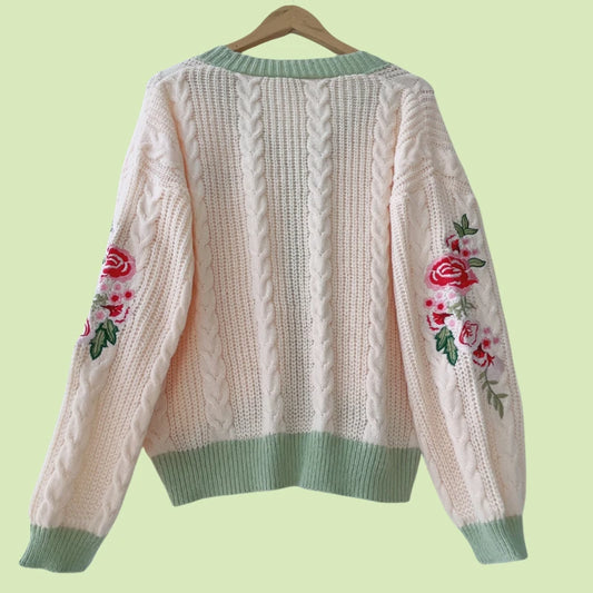 Autumn Winter Flower Embroided Cardigan for Woman