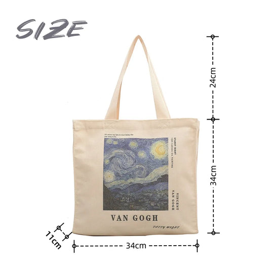 Retro Literary Art Canvas Blue Letter Van Gogh Eco-Friendly Tote Bag